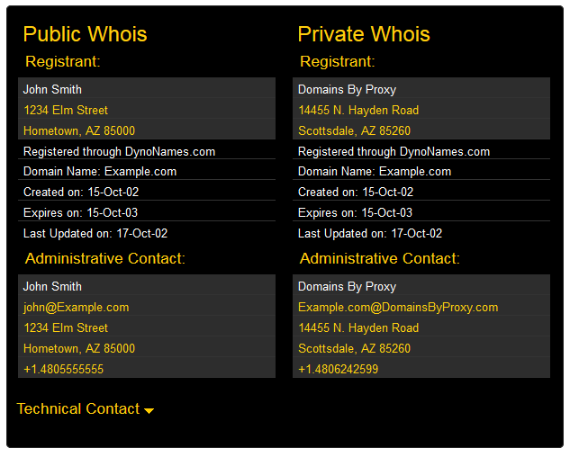 Private vs Public Domain Registration,(example)